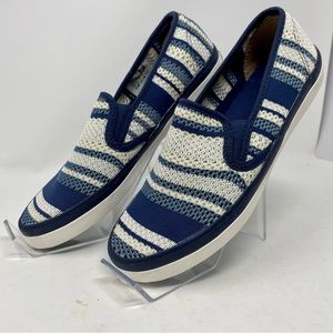 Sperry Top Siders Seaside Blue & White Stripe Mesh Slip Ons Sz 8